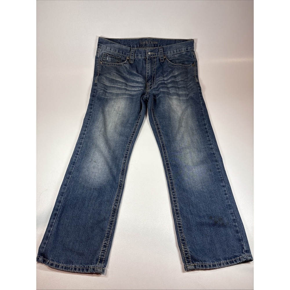 Axe & Crown Jeans Mens 34x30 (36x30) Blue Straight Stretch Denim Whiskered